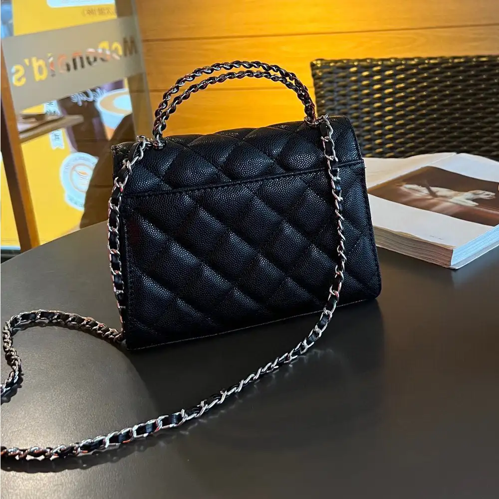 Chanel Vintage Caviar Clasp Handle Shoulder Bag